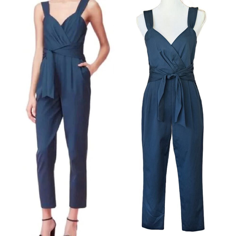 REBECCA TAYLOR Pleated Crop Ottoman Jumpsuit Size 6 Tide Blue Dressy Sweetheart